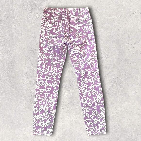 DVF CURRENT ELLIOT SKINNY FLOWER PRINT PURPLE DENIM JEANS - 26 - Picture 3 of 9